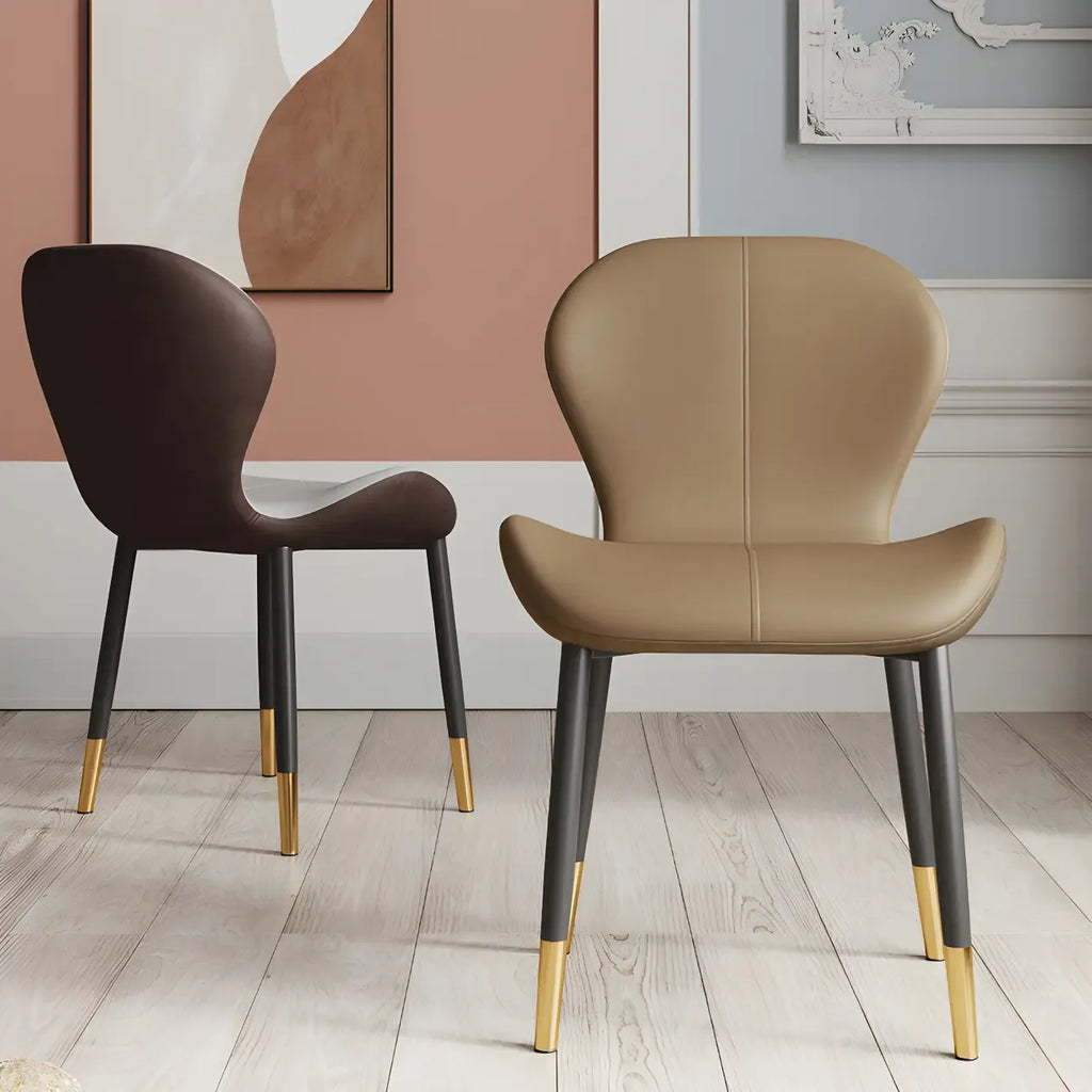 Chaise de salle à manger Art Déco en cuir à dossier incurvé et dossier plein