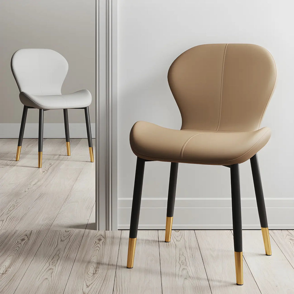 Chaise de salle à manger Art Déco en cuir à dossier incurvé et dossier plein