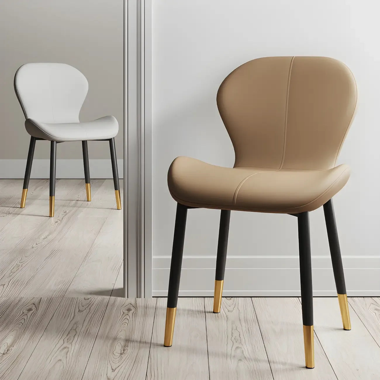 Chaise de salle à manger Art Déco en cuir à dossier incurvé et dossier plein