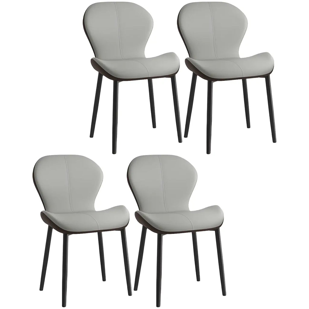 Chaise de salle à manger Art Déco en cuir à dossier incurvé et dossier plein