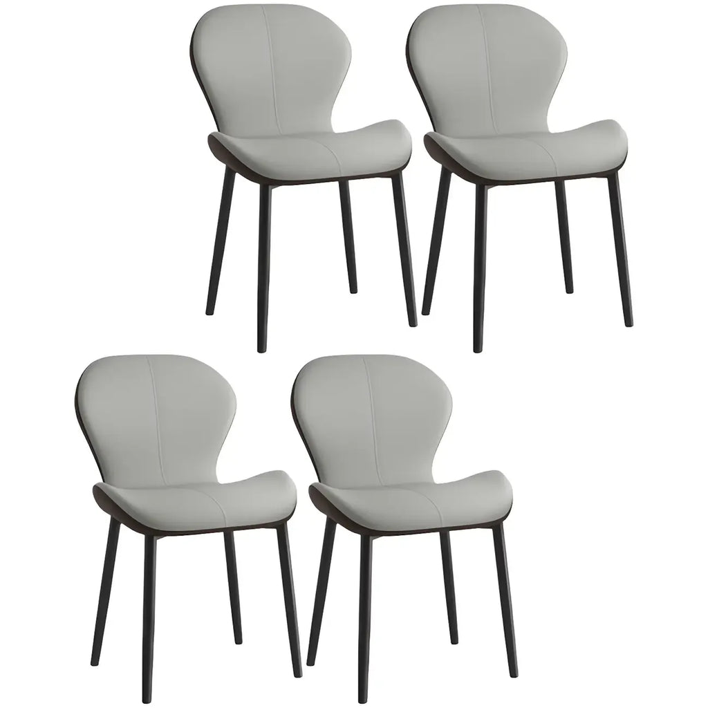 Chaise de salle à manger Art Déco en cuir à dossier incurvé et dossier plein