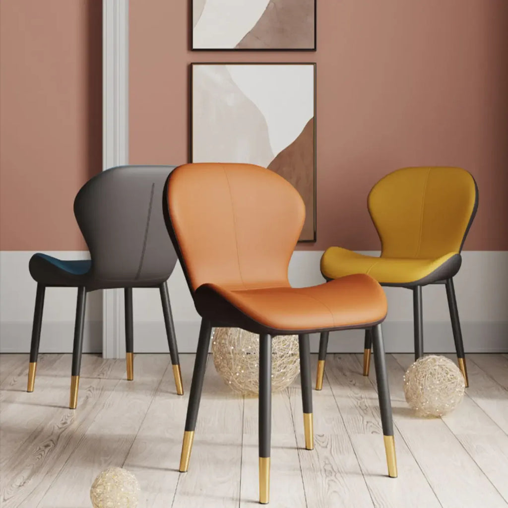 Chaise de salle à manger Art Déco en cuir à dossier incurvé et dossier plein
