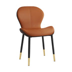 Chaise de salle à manger Art Déco en cuir à dossier incurvé et dossier plein