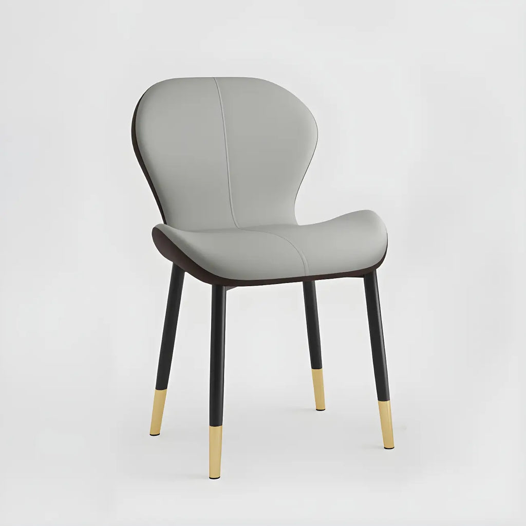 Chaise de salle à manger Art Déco en cuir à dossier incurvé et dossier plein