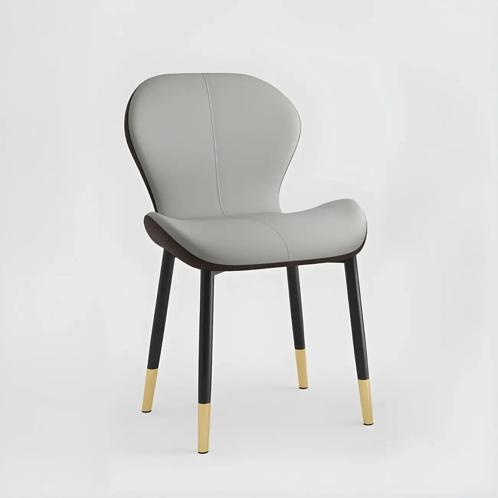 Chaise de salle à manger Art Déco en cuir à dossier incurvé et dossier plein