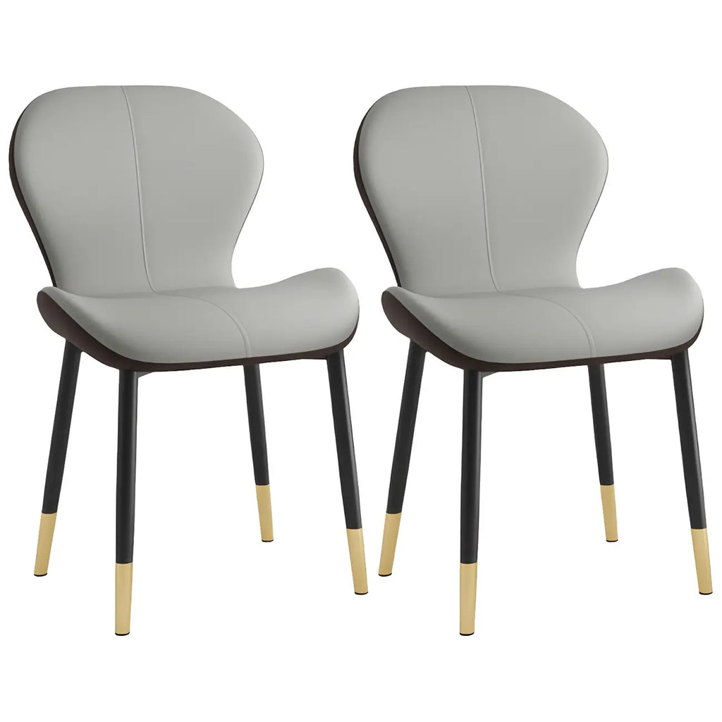 Chaise de salle à manger Art Déco en cuir à dossier incurvé et dossier plein