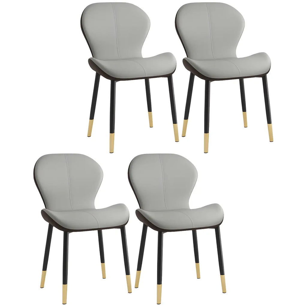 Chaise de salle à manger Art Déco en cuir à dossier incurvé et dossier plein