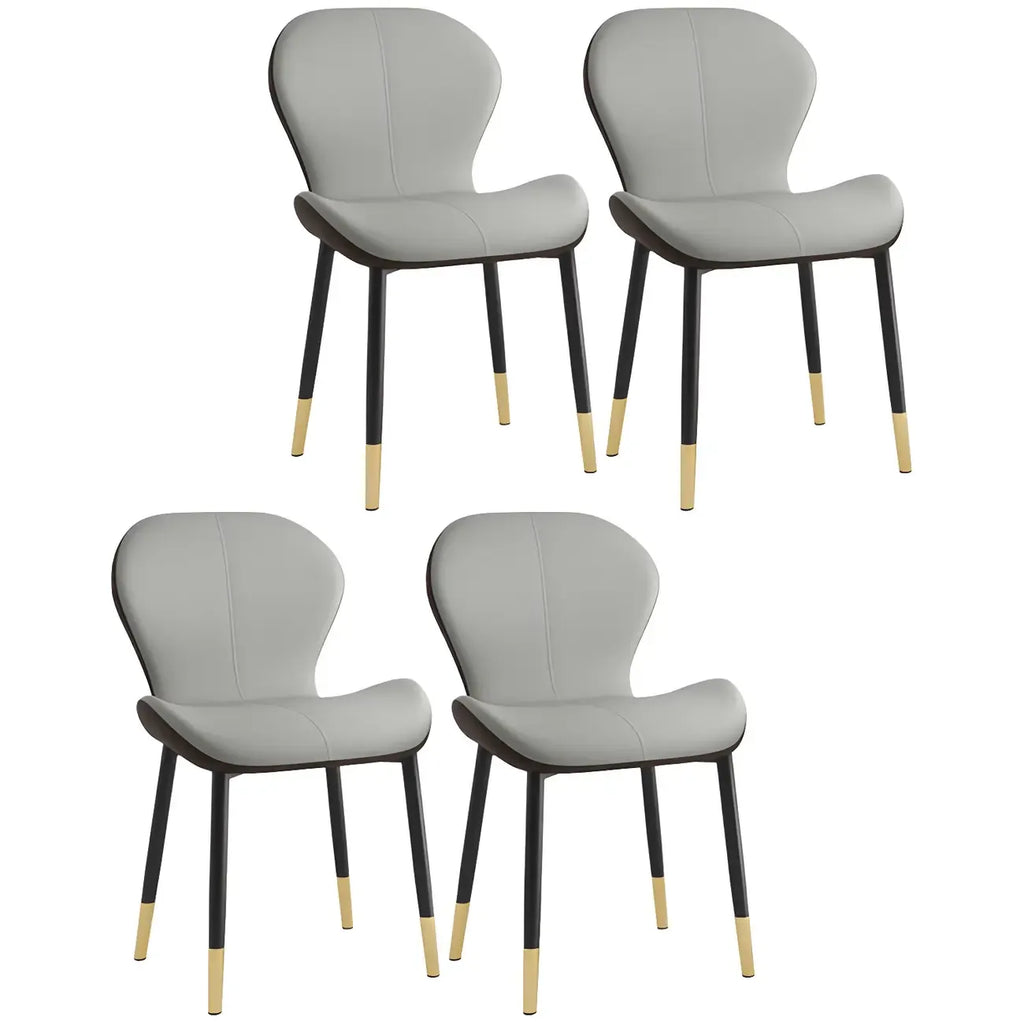 Chaise de salle à manger Art Déco en cuir à dossier incurvé et dossier plein