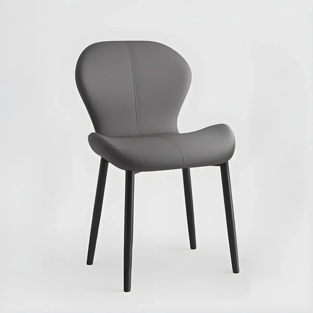 Chaise de salle à manger Art Déco en cuir à dossier incurvé et dossier plein