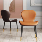 Chaise de salle à manger Art Déco en cuir à dossier incurvé et dossier plein
