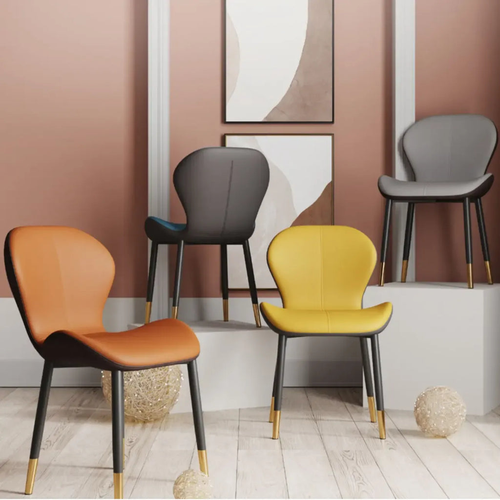 Chaise de salle à manger Art Déco en cuir à dossier incurvé et dossier plein