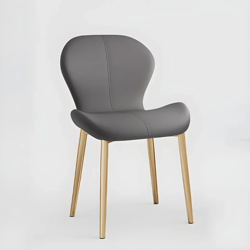 Chaise de salle à manger Art Déco en cuir à dossier incurvé et dossier plein