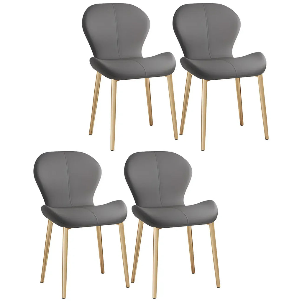 Chaise de salle à manger Art Déco en cuir à dossier incurvé et dossier plein