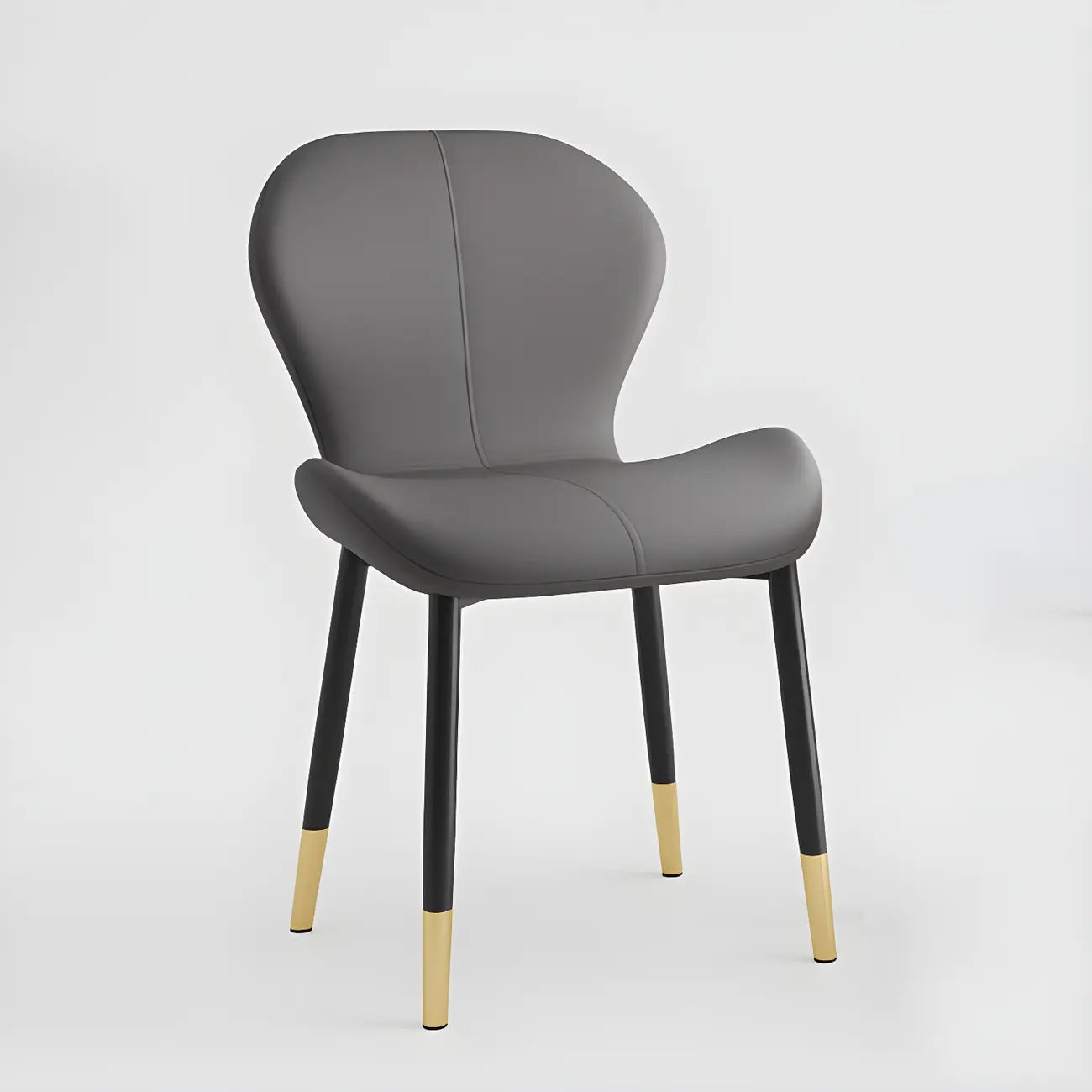 Chaise de salle à manger Art Déco en cuir à dossier incurvé et dossier plein