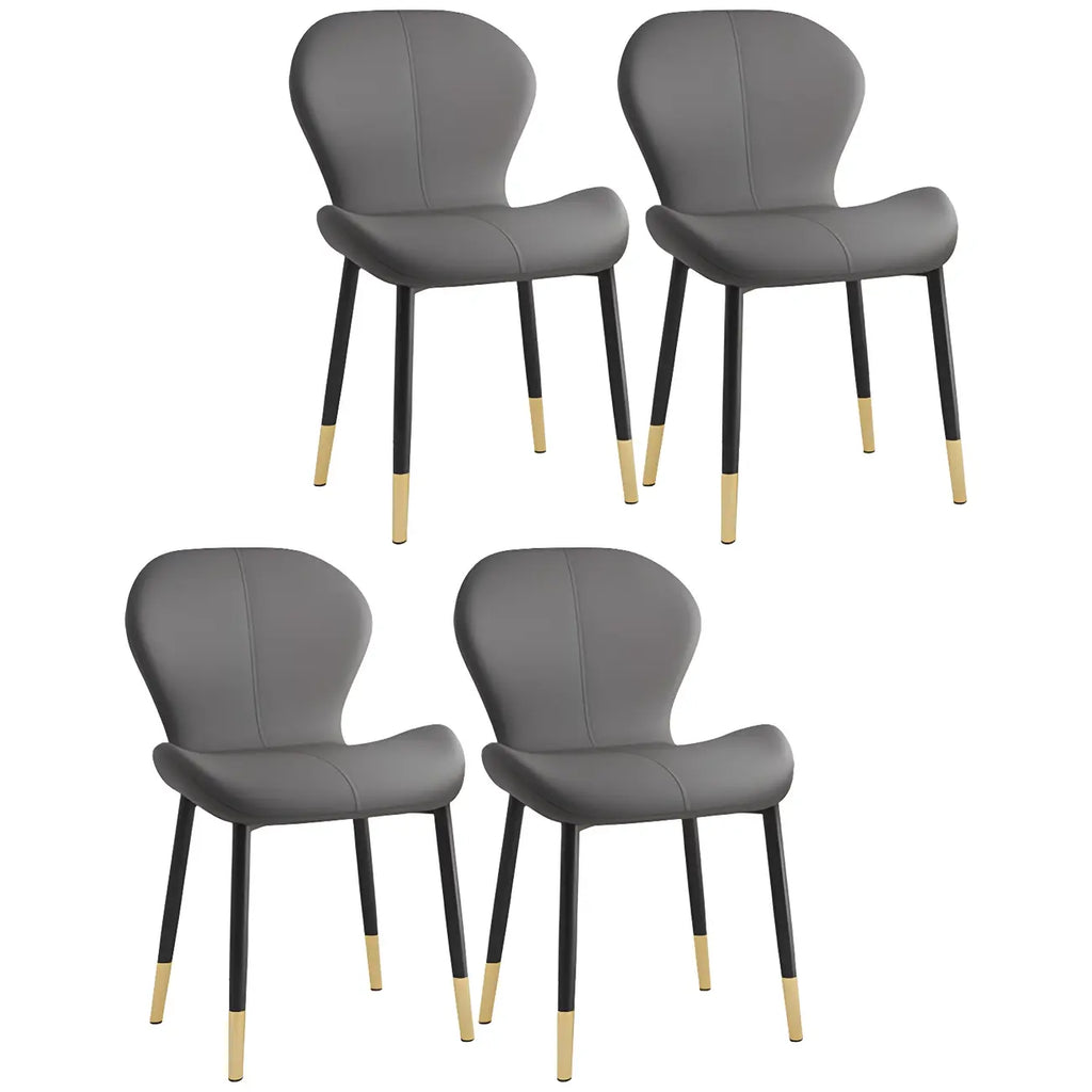 Chaise de salle à manger Art Déco en cuir à dossier incurvé et dossier plein
