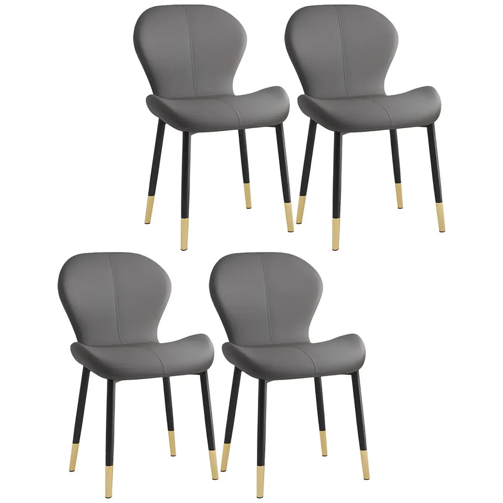 Chaise de salle à manger Art Déco en cuir à dossier incurvé et dossier plein