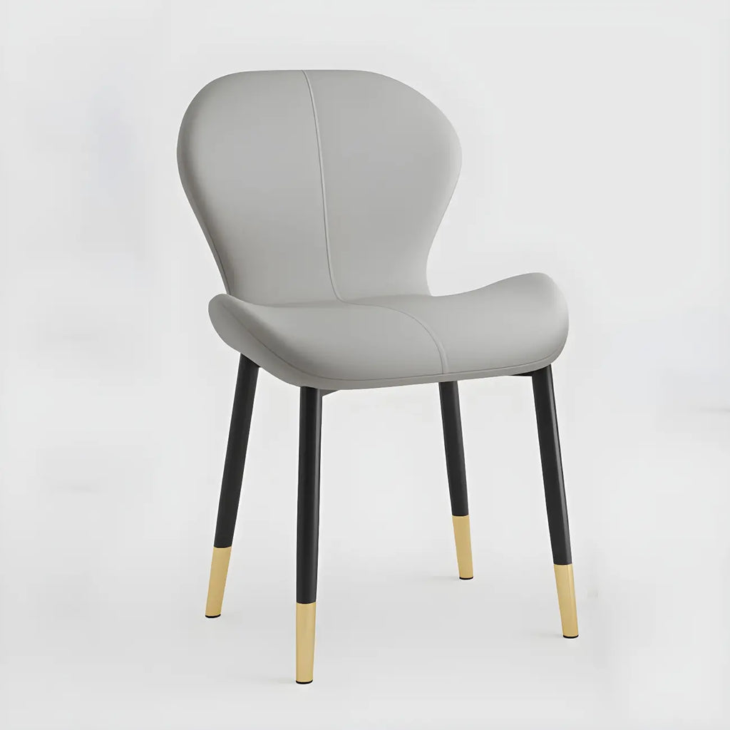 Chaise de salle à manger Art Déco en cuir à dossier incurvé et dossier plein