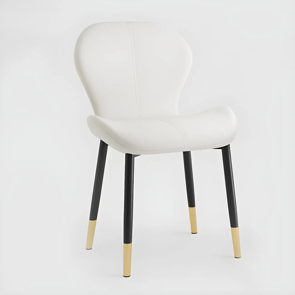 Chaise de salle à manger Art Déco en cuir à dossier incurvé et dossier plein