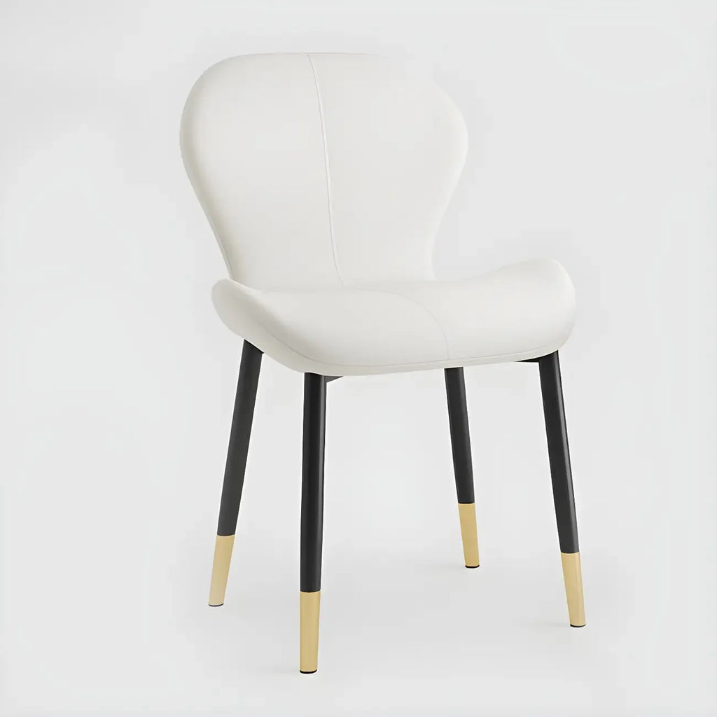 Chaise de salle à manger Art Déco en cuir à dossier incurvé et dossier plein