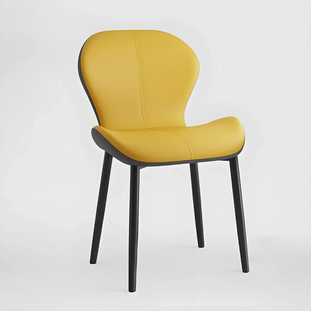 Chaise de salle à manger Art Déco en cuir à dossier incurvé et dossier plein