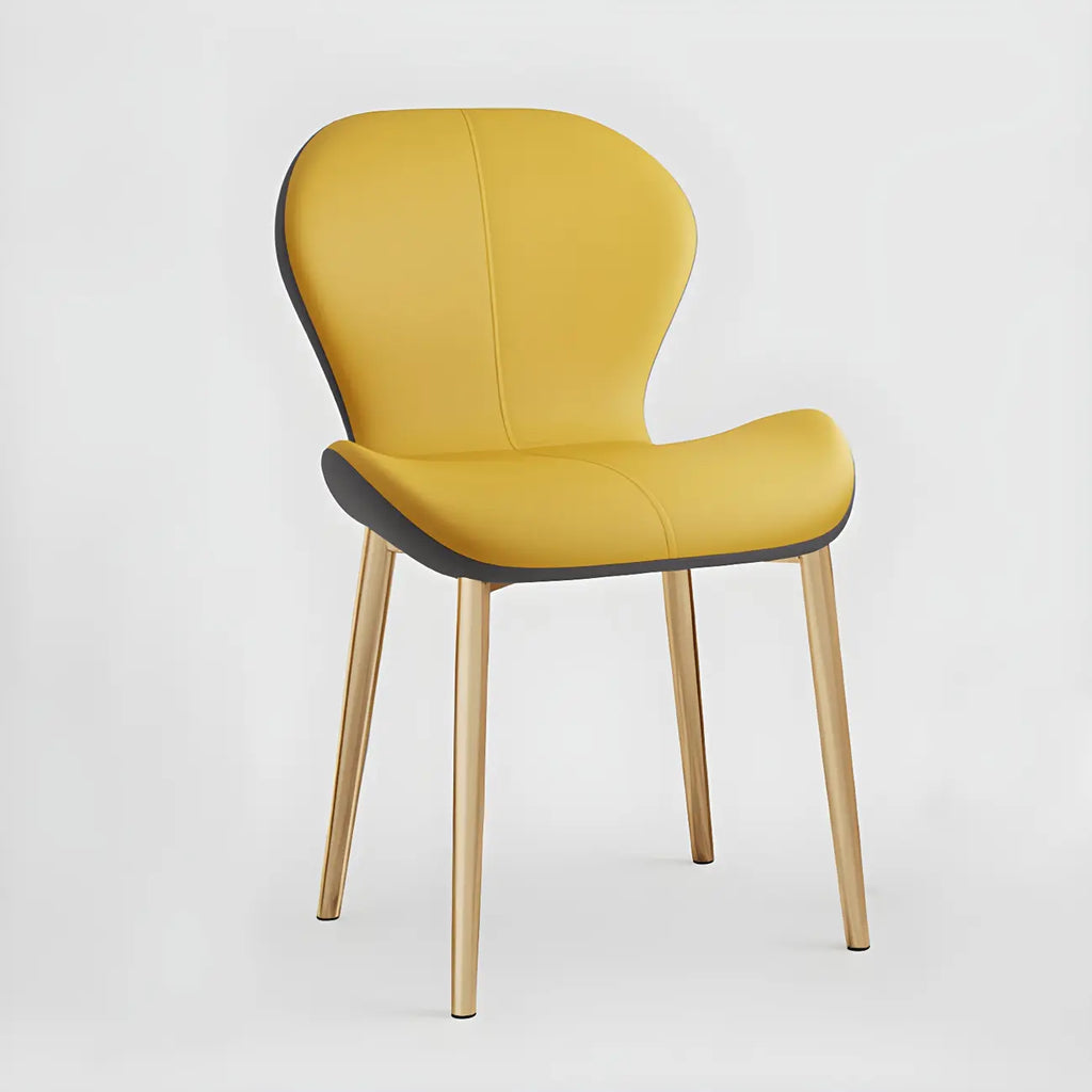Chaise de salle à manger Art Déco en cuir à dossier incurvé et dossier plein