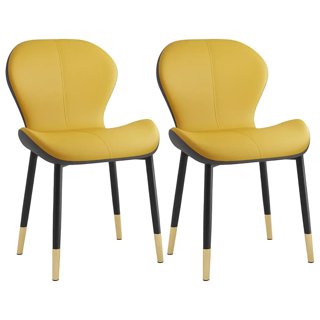 Chaise de salle à manger Art Déco en cuir à dossier incurvé et dossier plein