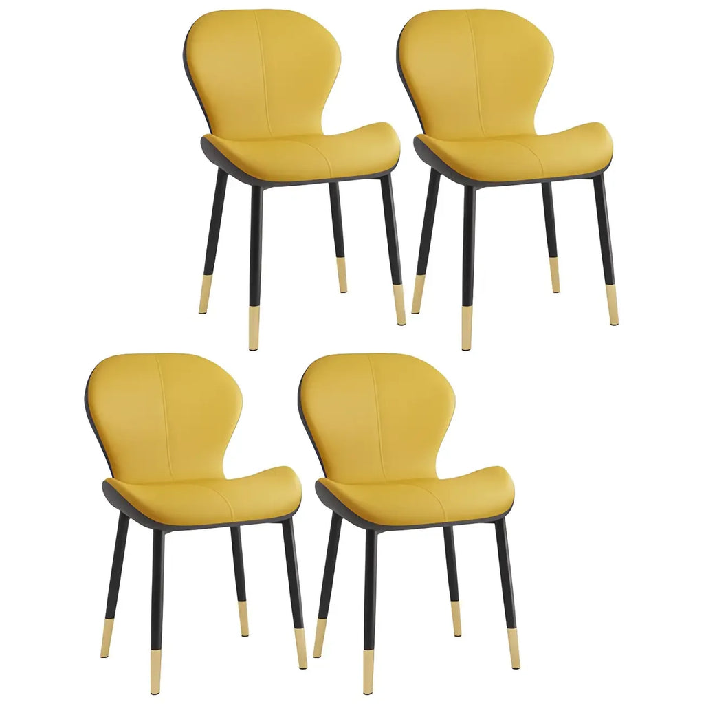 Chaise de salle à manger Art Déco en cuir à dossier incurvé et dossier plein