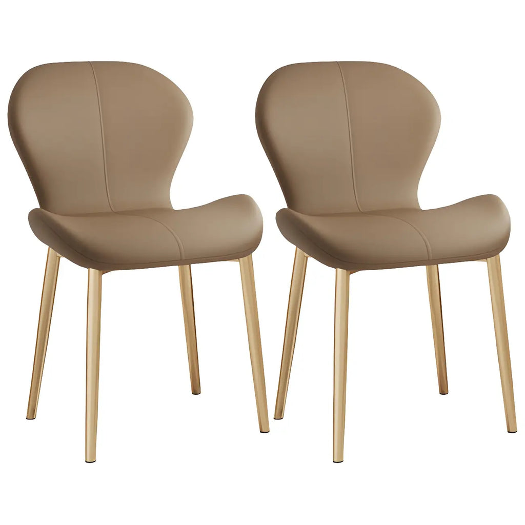 Chaise de salle à manger Art Déco en cuir à dossier incurvé et dossier plein