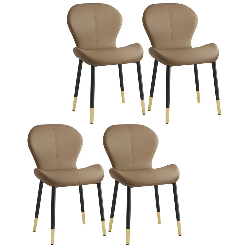 Chaise de salle à manger Art Déco en cuir à dossier incurvé et dossier plein