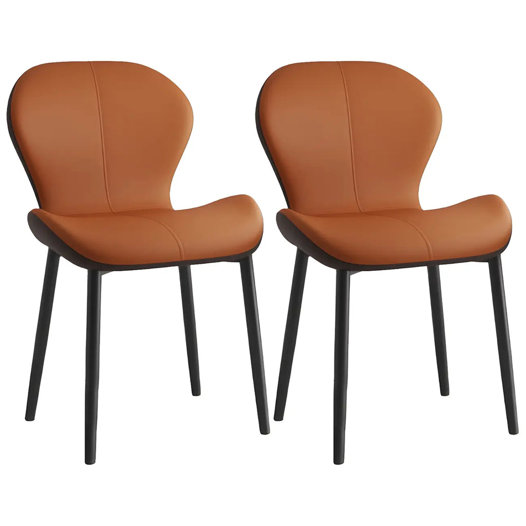 Chaise de salle à manger Art Déco en cuir à dossier incurvé et dossier plein