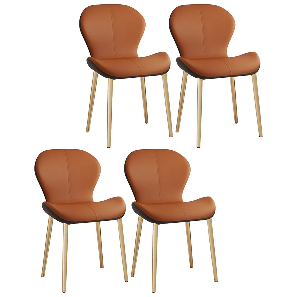 Chaise de salle à manger Art Déco en cuir à dossier incurvé et dossier plein