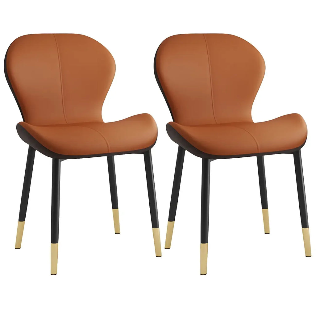 Chaise de salle à manger Art Déco en cuir à dossier incurvé et dossier plein