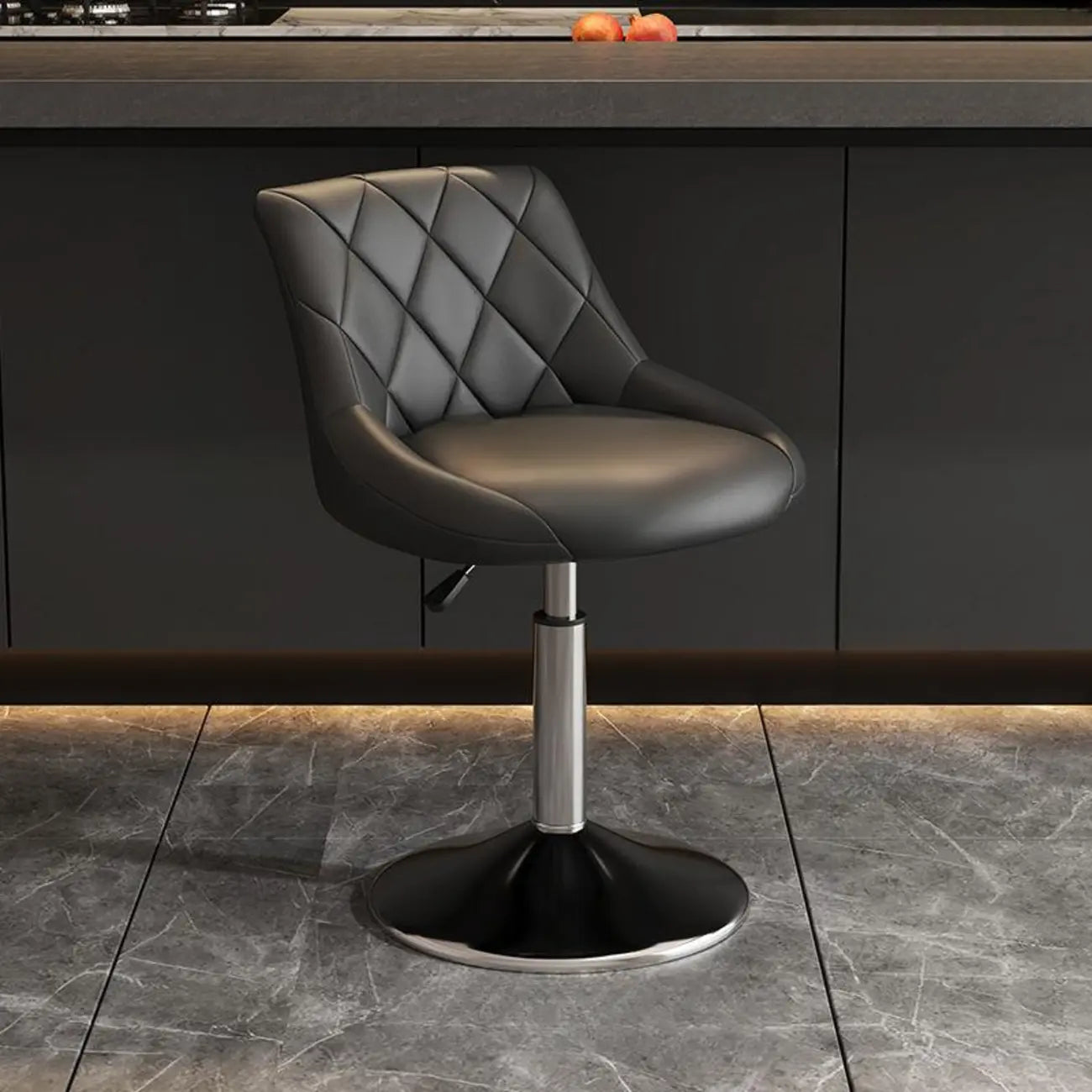 Tabouret de bar pivotant capitonné à losanges, réglable, en cuir PU noir et rouge