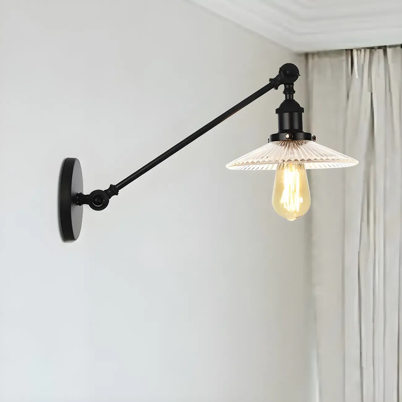 Applique murale LED industrielle en verre noir conique réglable