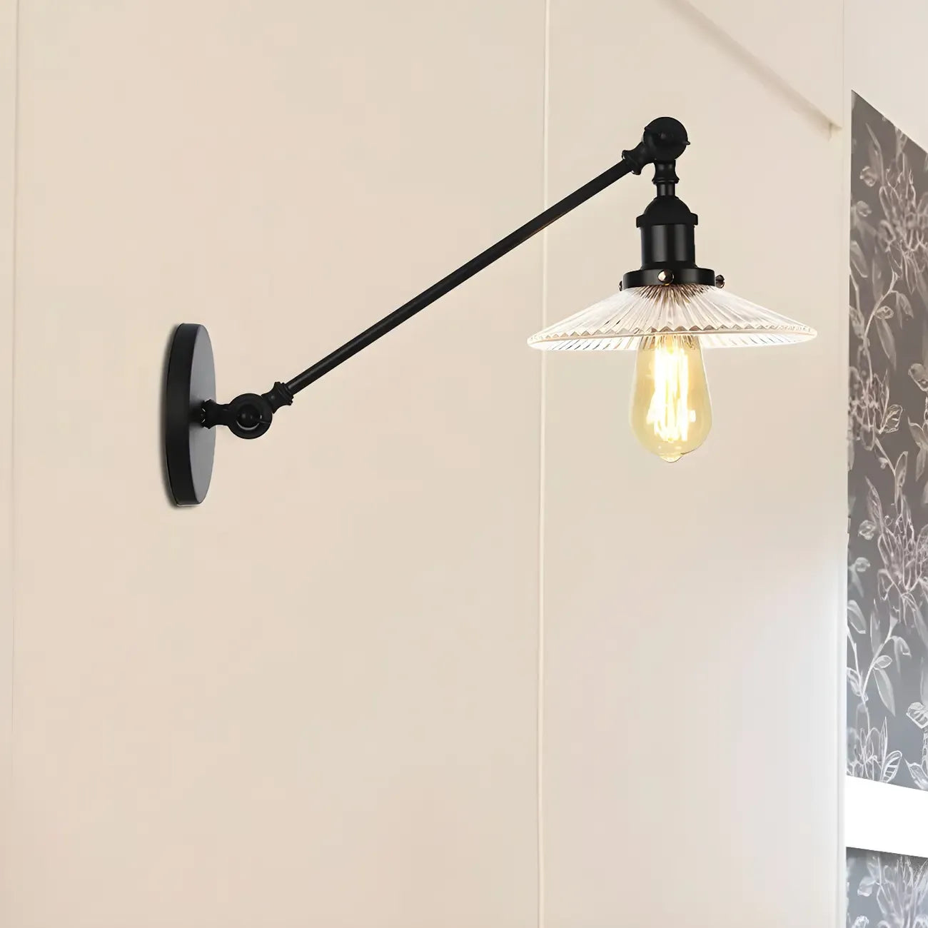 Applique murale LED industrielle en verre noir conique réglable