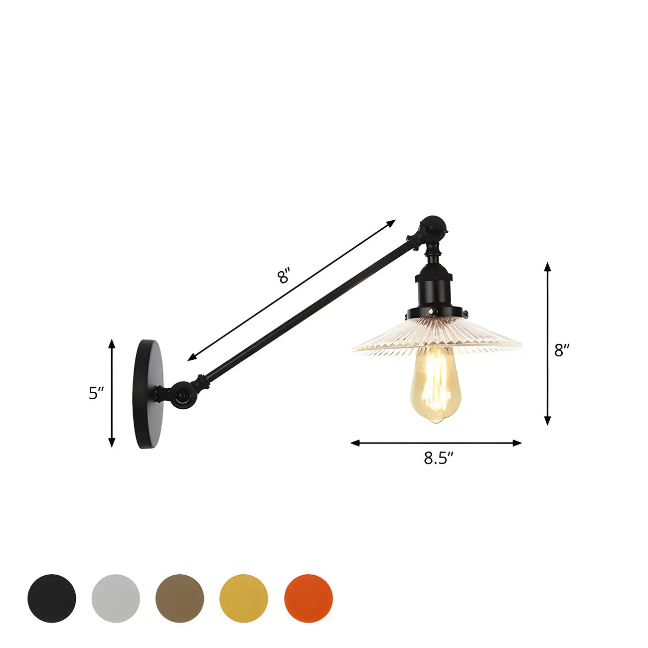 Applique murale LED industrielle en verre noir conique réglable