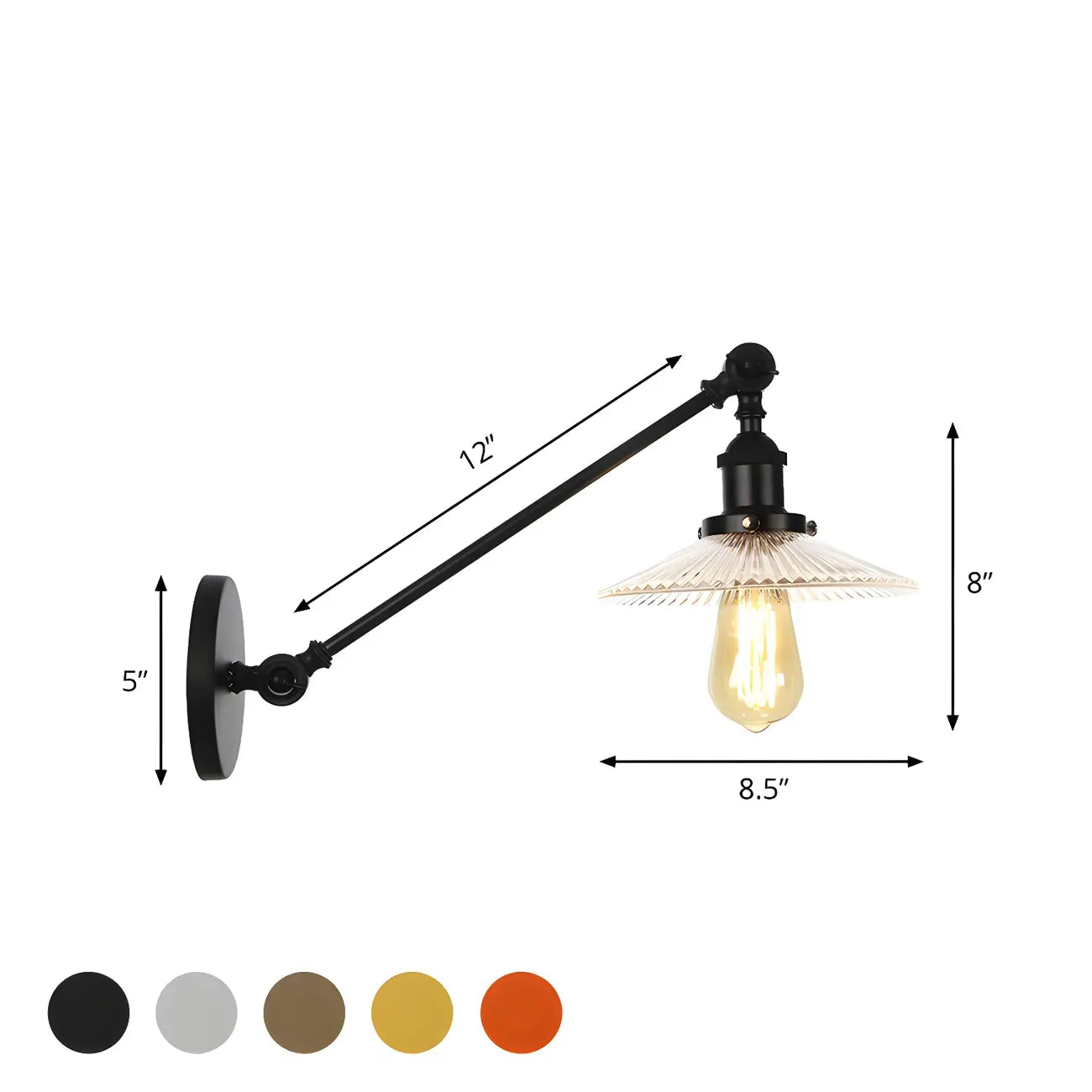 Applique murale LED industrielle en verre noir conique réglable