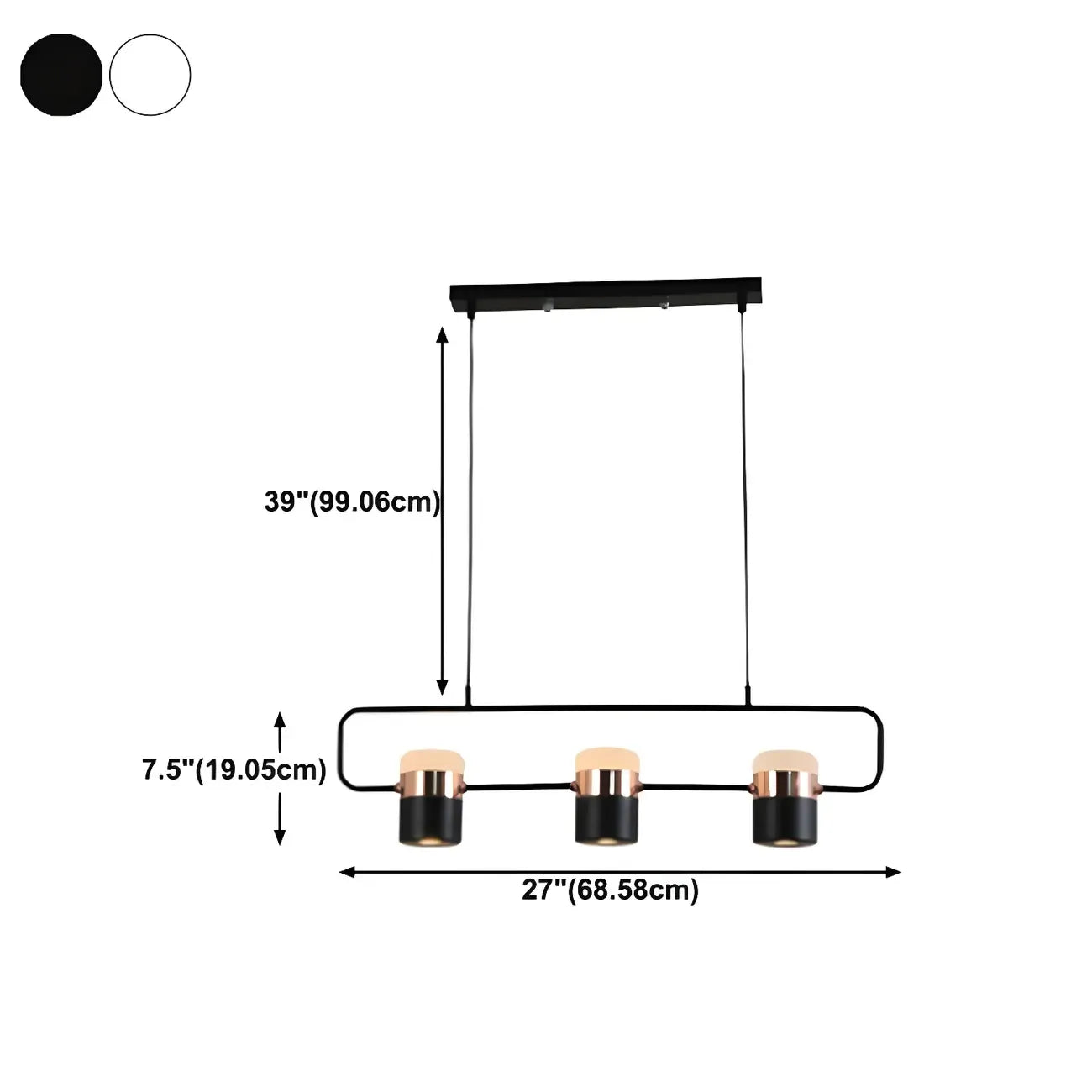 Suspension cylindrique noire moderne pour cuisine