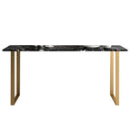 Table de bar haute rectangulaire en marbre noir avec piètement doré