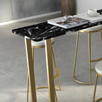 Table de bar haute rectangulaire en marbre noir avec piètement doré