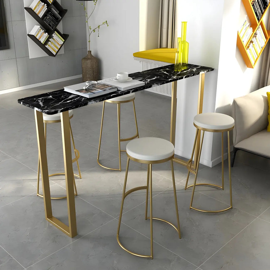 Table de bar haute rectangulaire en marbre noir avec piètement doré