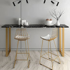 Table de bar haute rectangulaire en marbre noir avec piètement doré