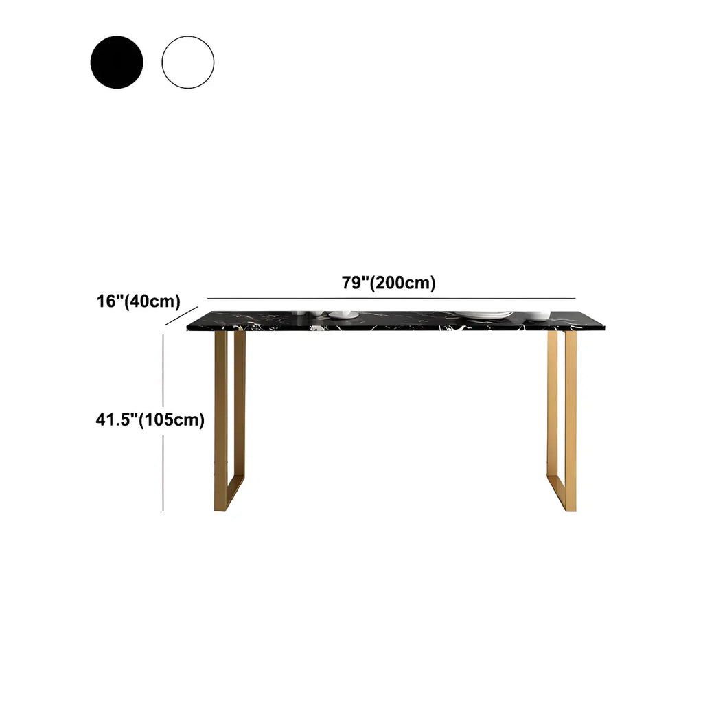 Table de bar haute rectangulaire en marbre noir avec piètement doré
