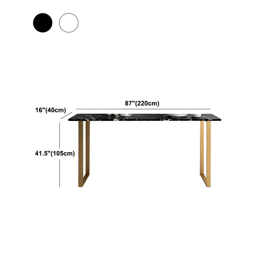 Table de bar haute rectangulaire en marbre noir avec piètement doré