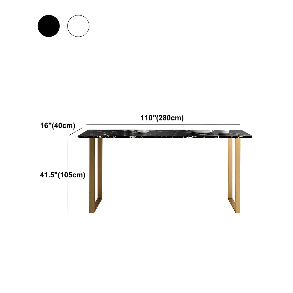 Table de bar haute rectangulaire en marbre noir avec piètement doré
