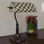 Lampe de table rétro HomeyFad en vitrail LED, style banquier, avec chaînette.