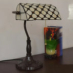 Lampe de table rétro HomeyFad en vitrail LED, style banquier, avec chaînette.
