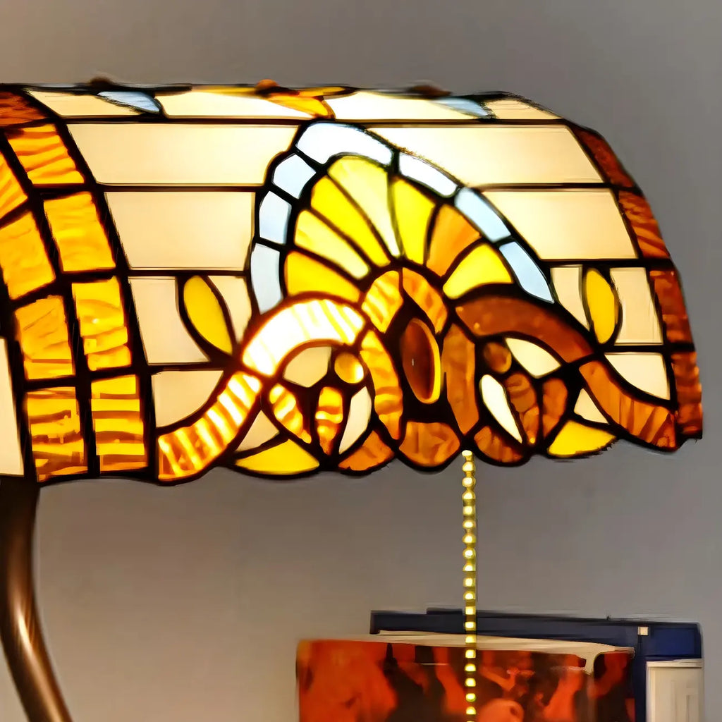 Lampe de table rétro HomeyFad en vitrail LED, style banquier, avec chaînette.
