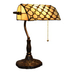 Lampe de table rétro HomeyFad en vitrail LED, style banquier, avec chaînette.
