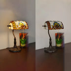 Lampe de table rétro HomeyFad en vitrail LED, style banquier, avec chaînette.